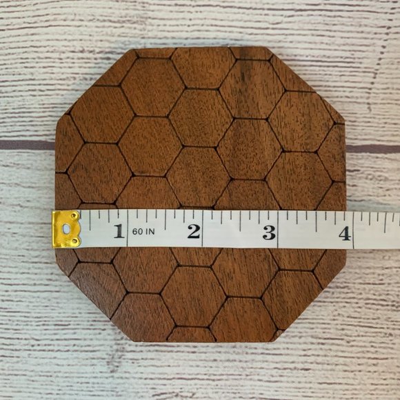 Artisan Market Bark Wood Hexagon Coasters with Honeycomb Pattern Set of 4 - Picture 9 of 9